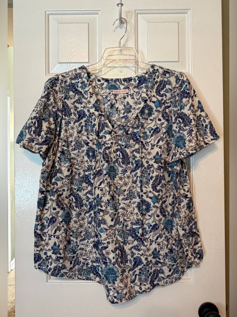 Knox Rose XXL Blue Floral V-Neck Short Flutter-Sleeve Boho Top